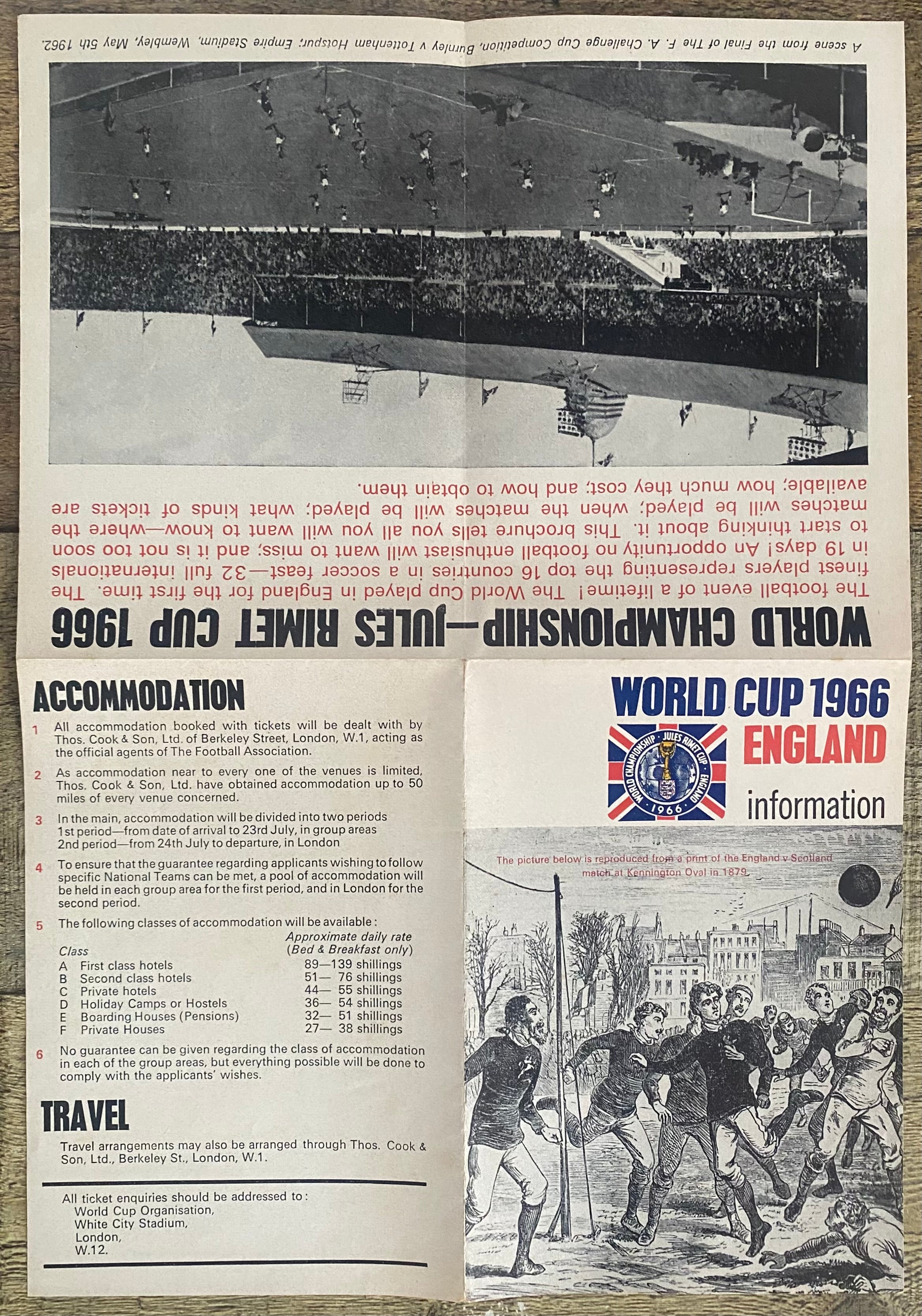 1966 WORLD CUP ORIGINAL OFFICIAL TICKET INFORMATION FOLD OUT BOOKLET