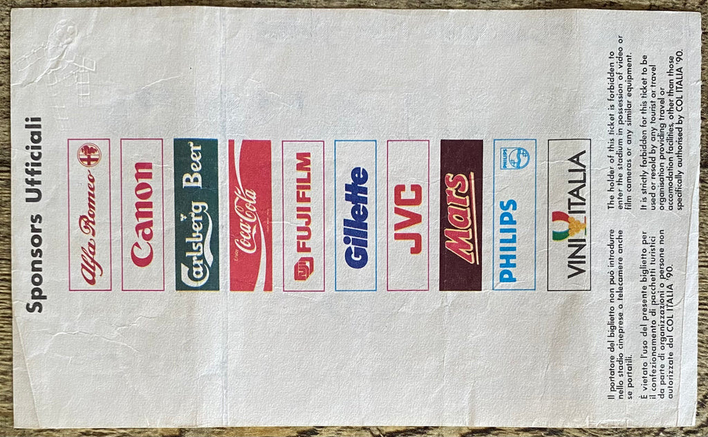 1990 ORIGINAL WORLD CUP 1ST ROUND TICKET ITALY V UNITED STATES @ ROME