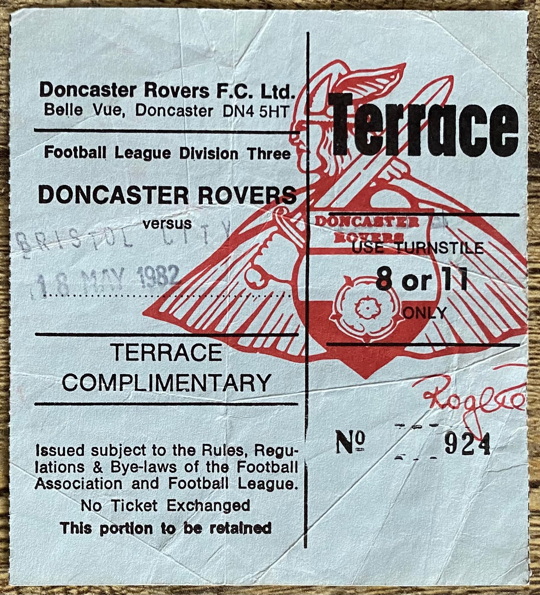 1981/82 ORIGINAL DIVISION 3 TICKET DONCASTER ROVERS V BRISTOL CITY