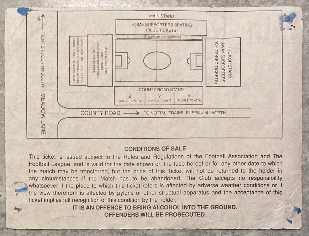 1992/93 ORIGINAL DIVISION 1 TICKET NOTTS COUNTY V WEST HAM UNITED