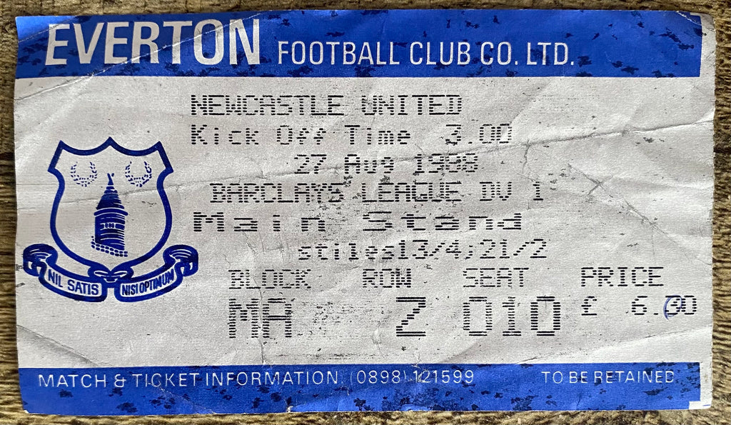 1988/89 ORIGINAL DIVISION ONE TICKET EVERTON V NEWCASTLE UNITED