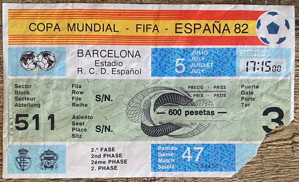 1982 ORIGINAL WORLD CUP 2ND PHASE TICKET ITALY V BRAZIL @ BARCELONA