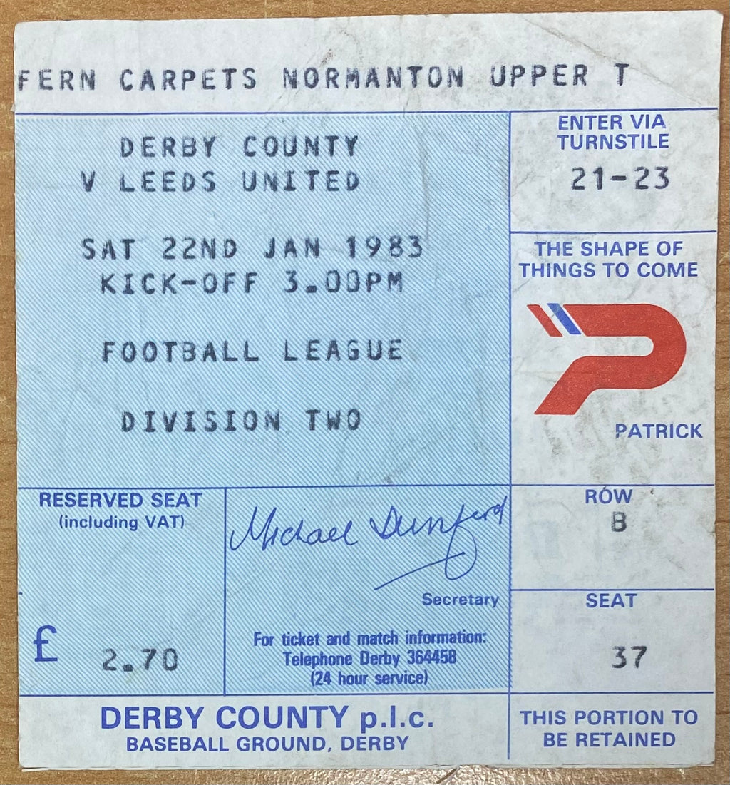 1982/83 ORIGINAL DIVISION 2 TICKET DERBY COUNTY V LEEDS UNITED