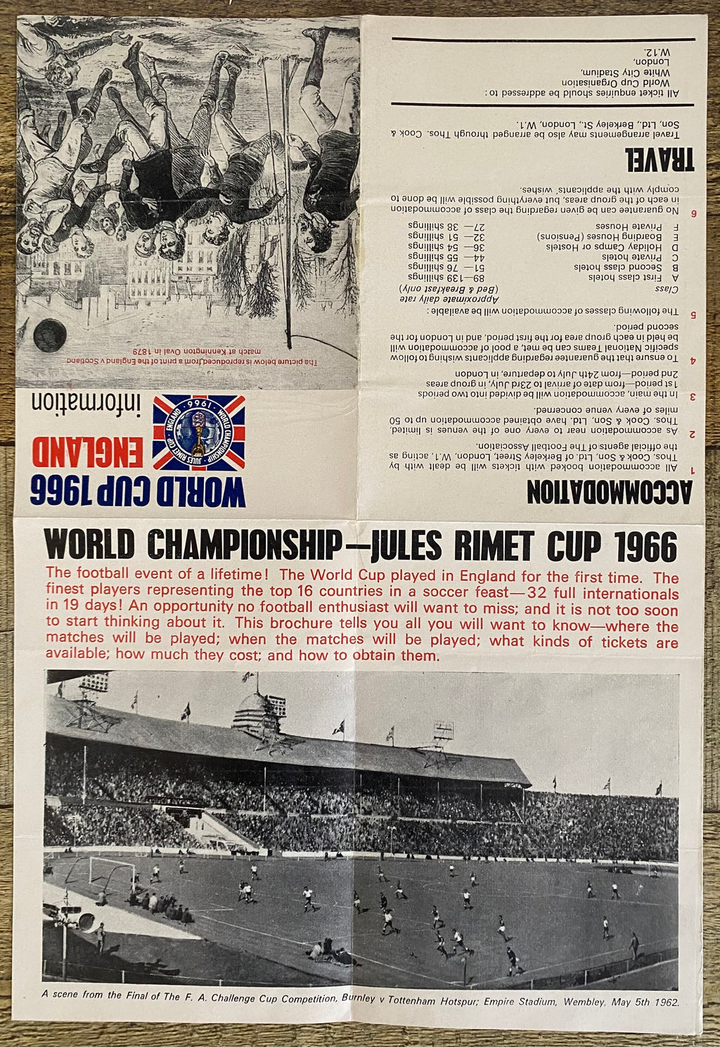 1966 WORLD CUP ORIGINAL OFFICIAL TICKET INFORMATION FOLD OUT BOOKLET