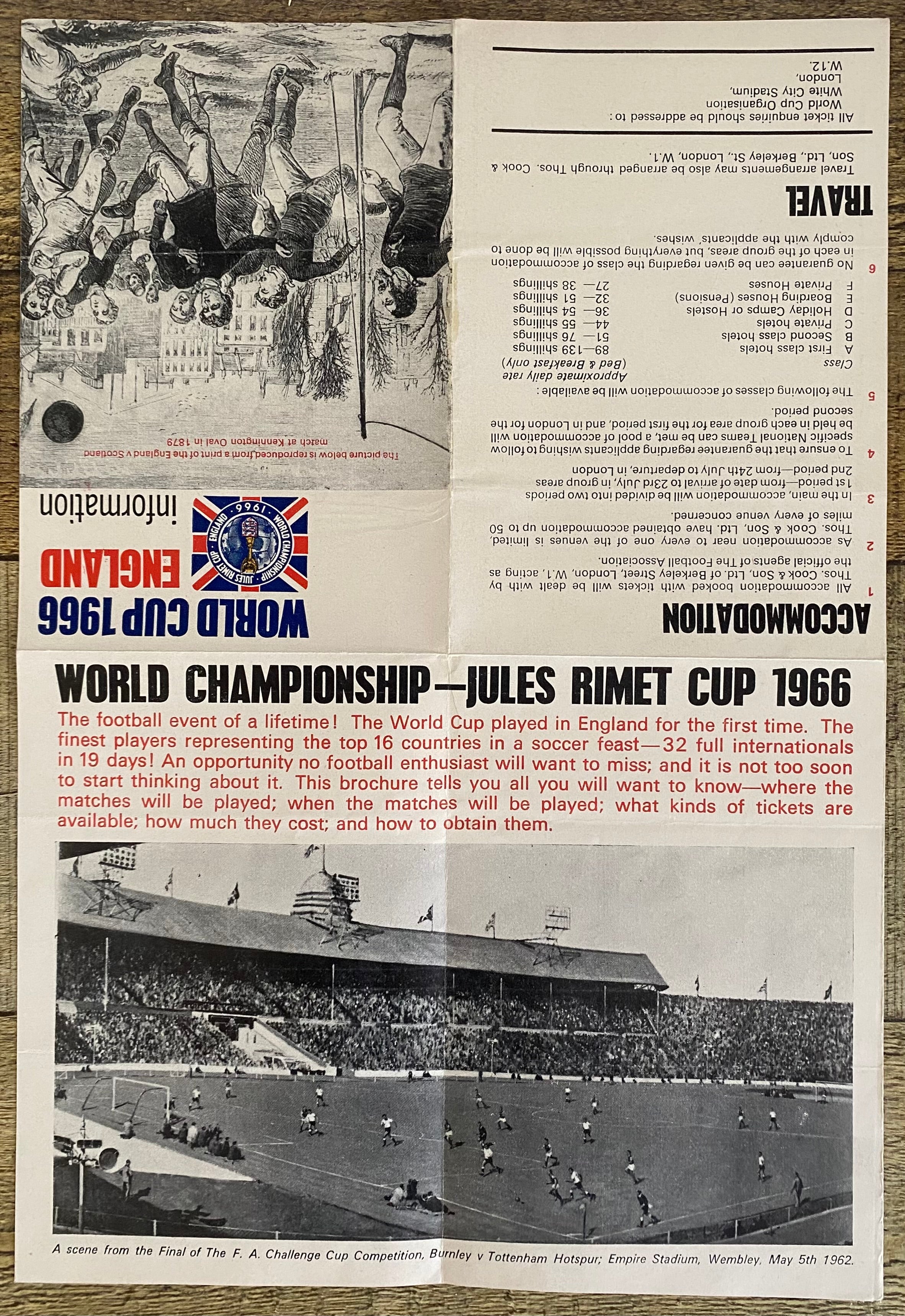 1966 WORLD CUP ORIGINAL OFFICIAL TICKET INFORMATION FOLD OUT BOOKLET