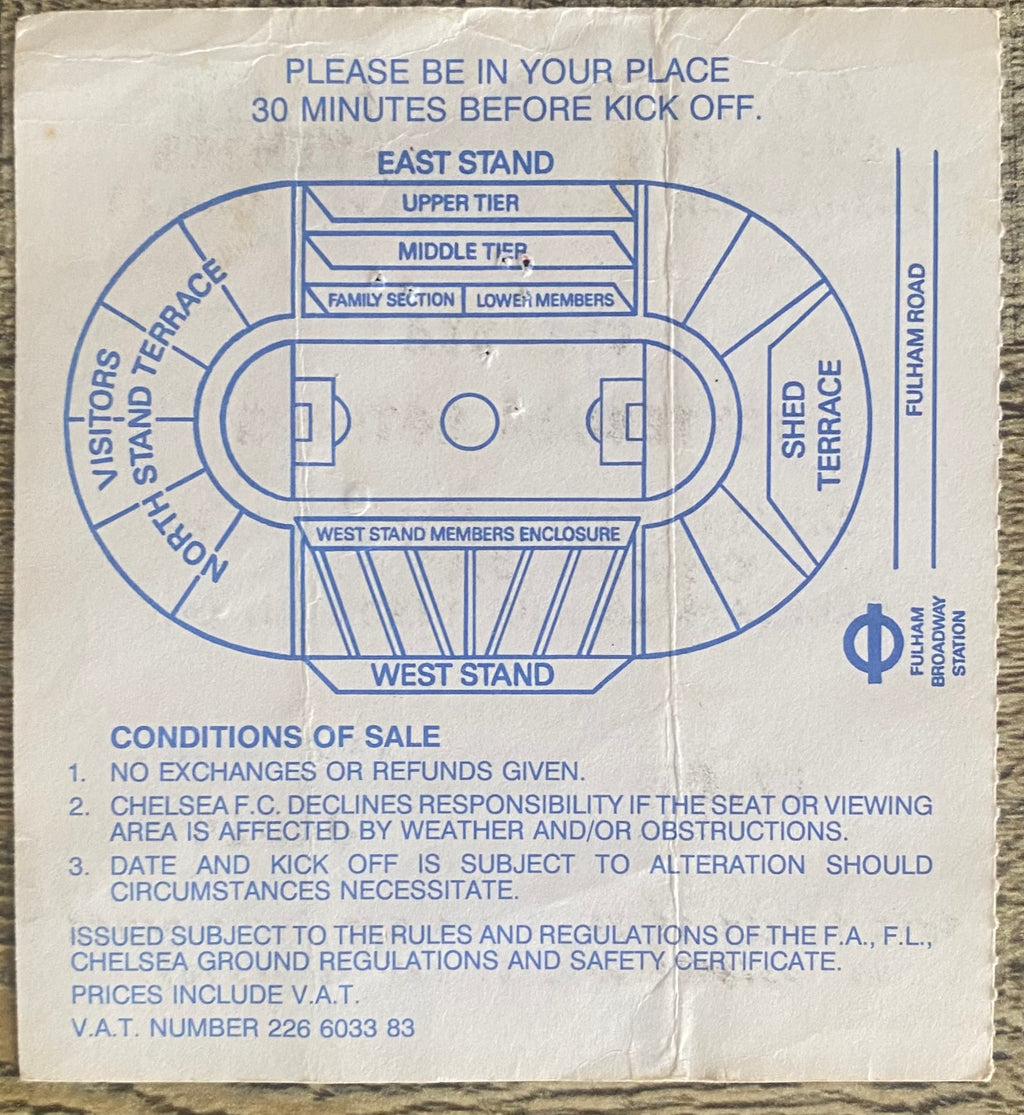 1990/91 ORIGINAL DIVISION 1 TICKET CHELSEA V TOTTENHAM HOTSPUR
