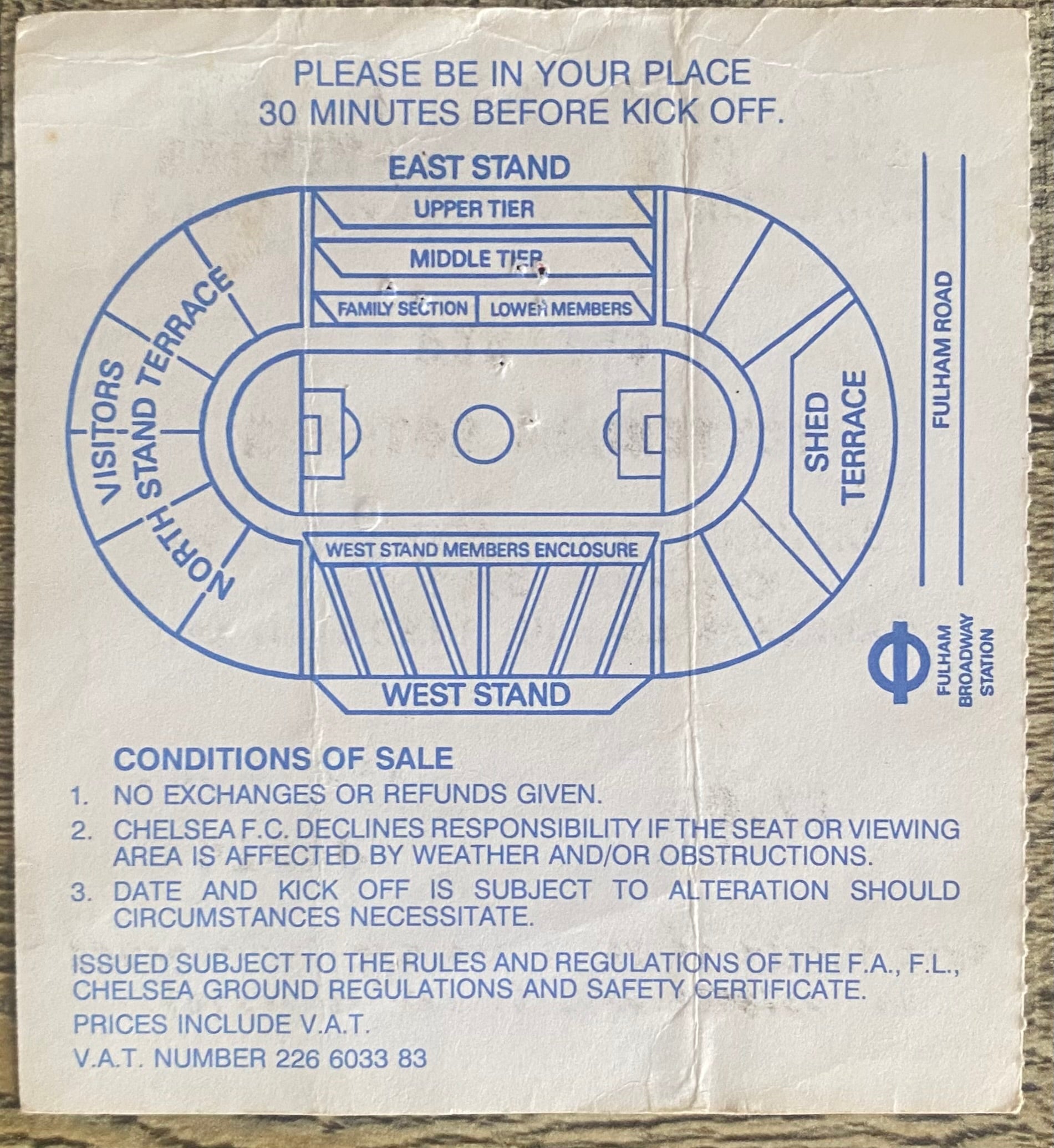 1990/91 ORIGINAL DIVISION 1 TICKET CHELSEA V TOTTENHAM HOTSPUR