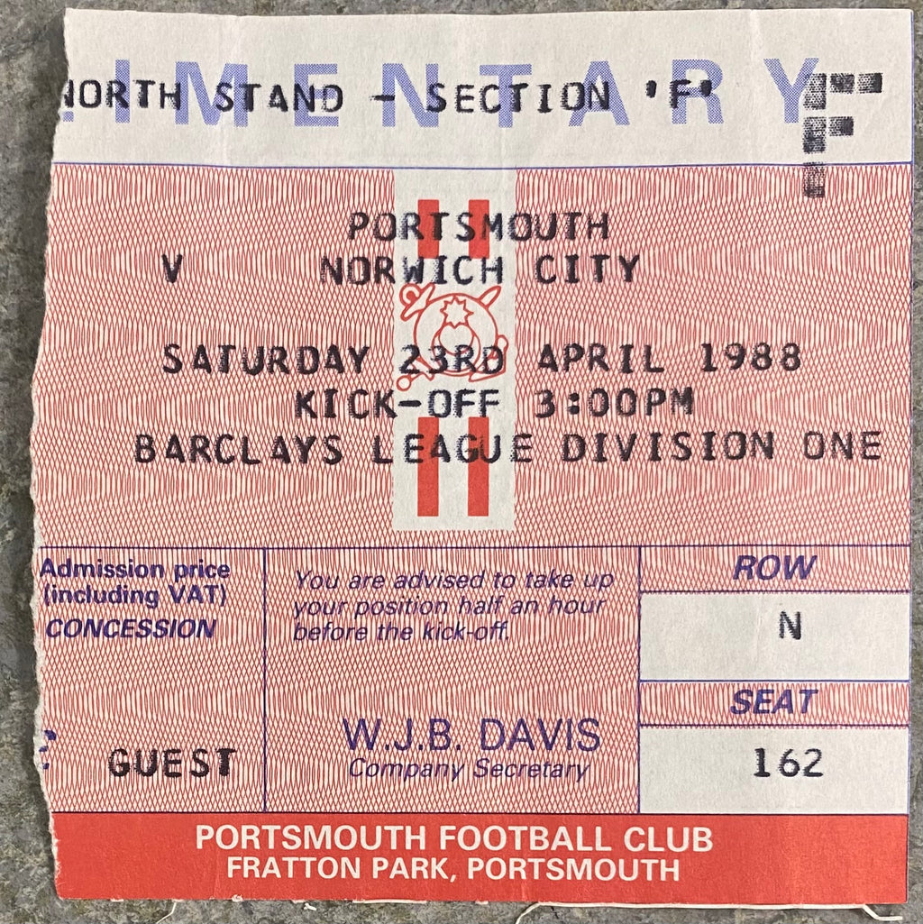 1987/88 ORIGINAL DIVISION 1 TICKET PORTSMOUTH V NORWICH CITY