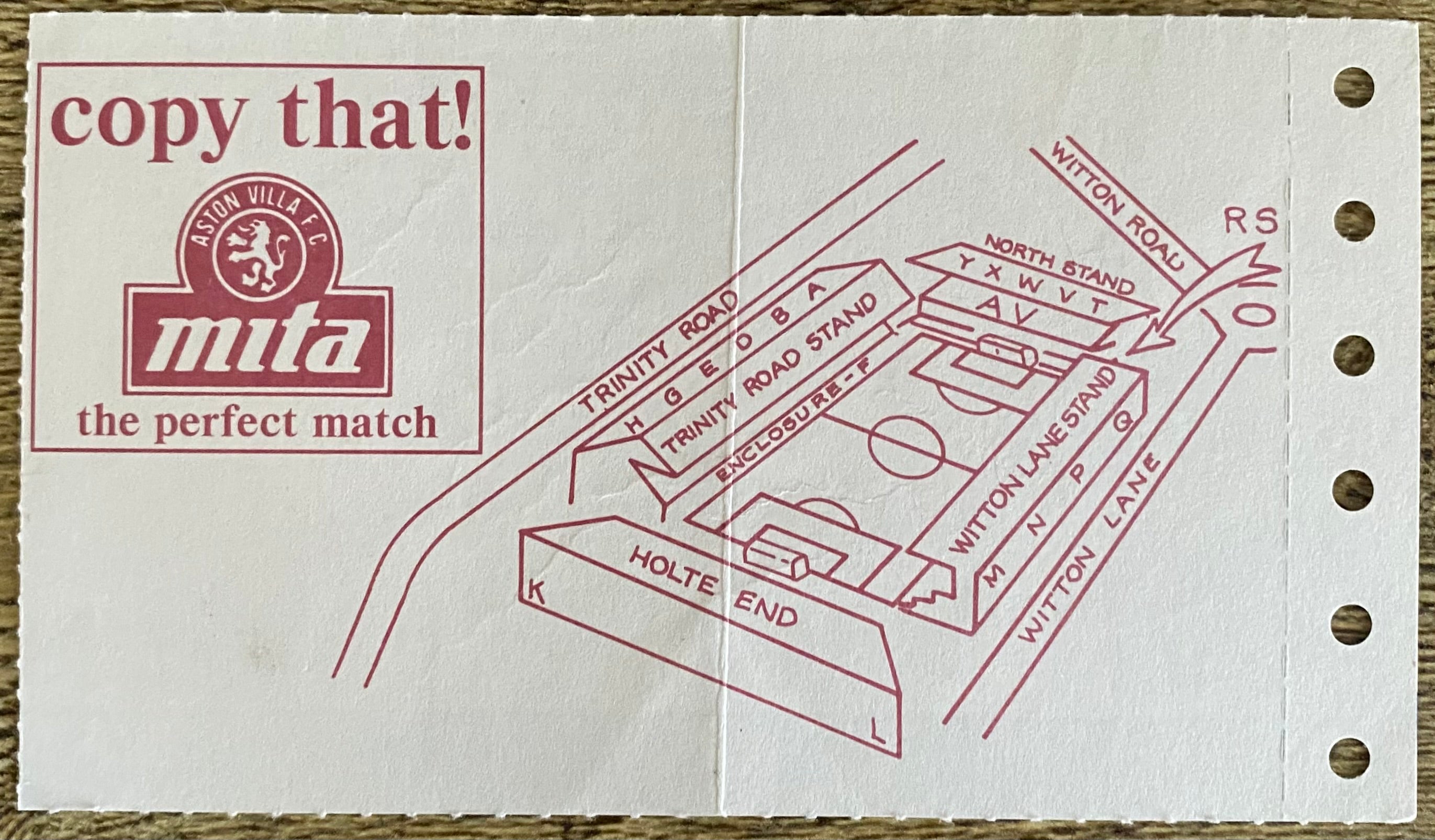 1992/93 ORIGINAL COCA COLA 2ND ROUND 2ND LEG TICKET ASTON VILLA V OXFORD UNITED