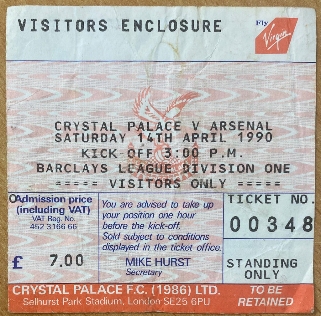 1989/90 ORIGINAL DIVISION ONE TICKET CRYSTAL PALACE V ARSENAL