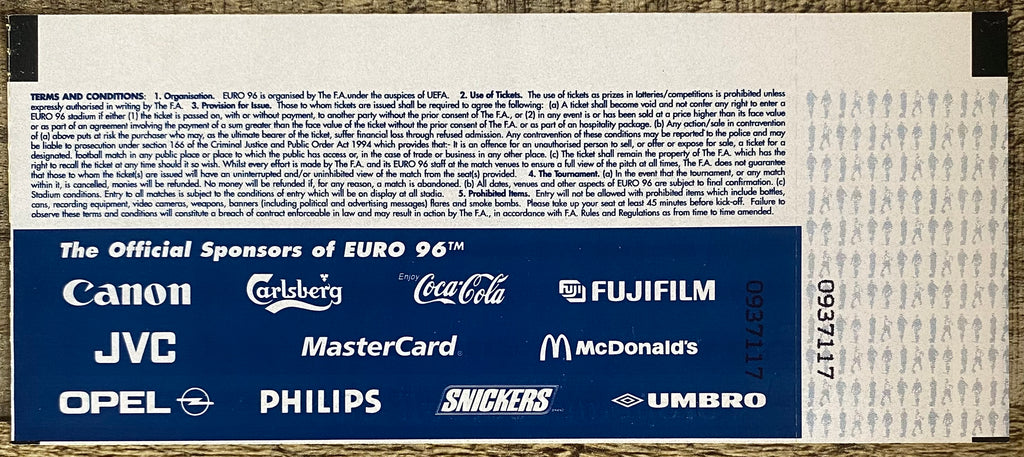 1996 ORIGINAL EUROPEAN CHAMPIONSHIPS EURO 96 UNUSED TICKET FRANCE V SPAIN @ELLAND ROAD