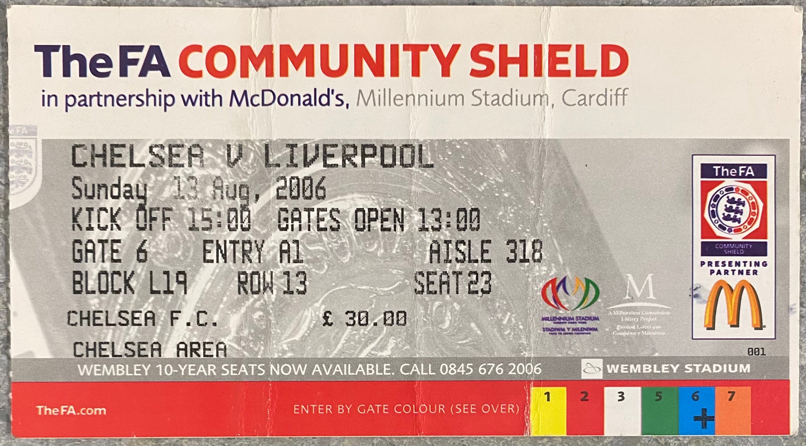2006 ORIGINAL FA COMMUNITY SHIELD TICKET CHELSEA V LIVERPOOL @CARDIFF