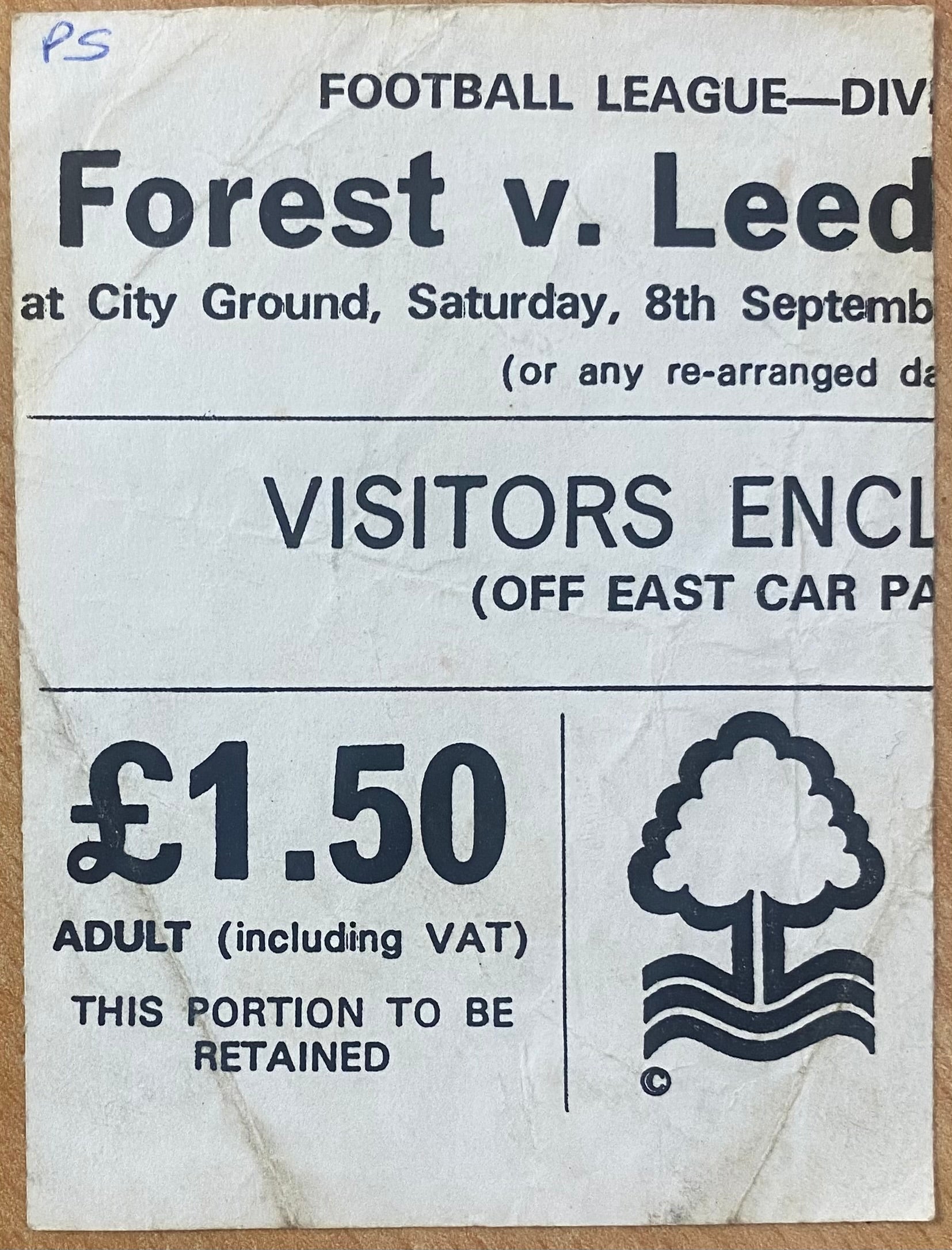 1979/80 ORIGINAL DIVISION 1 TICKET NOTTINGHAM FOREST V LEEDS UNITED