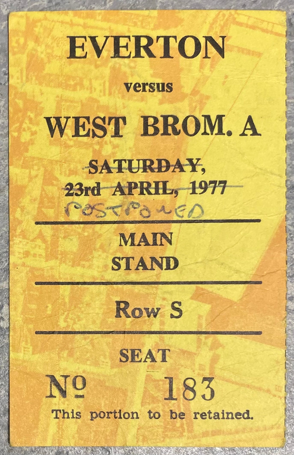 1976/77 ORIGINAL DIVISION ONE TICKET EVERTON V WEST BROMWICH ALBION