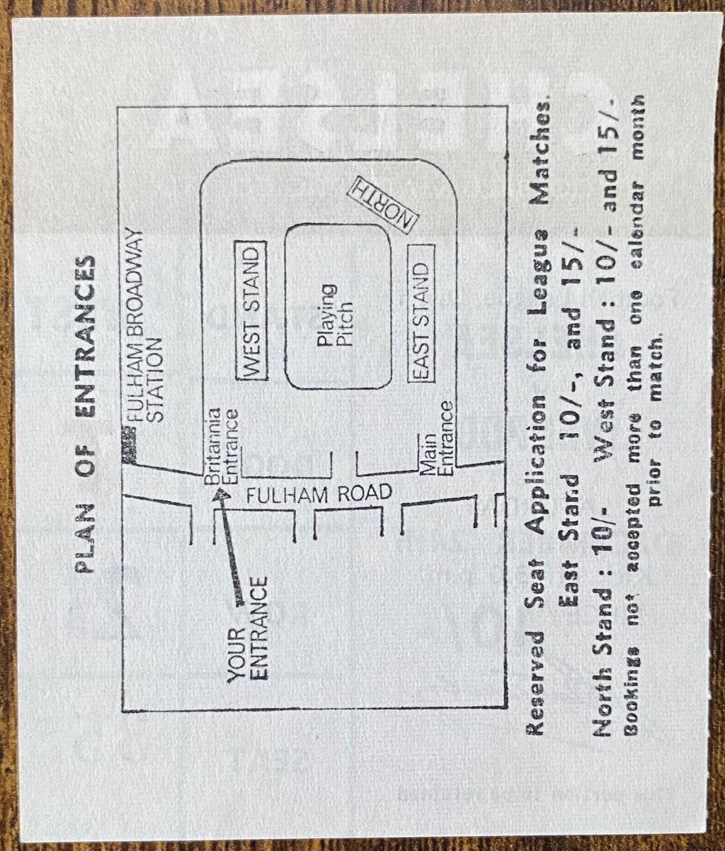 1966/67 ORIGINAL  DIVISION 1 TICKET CHELSEA V LIVERPOOL