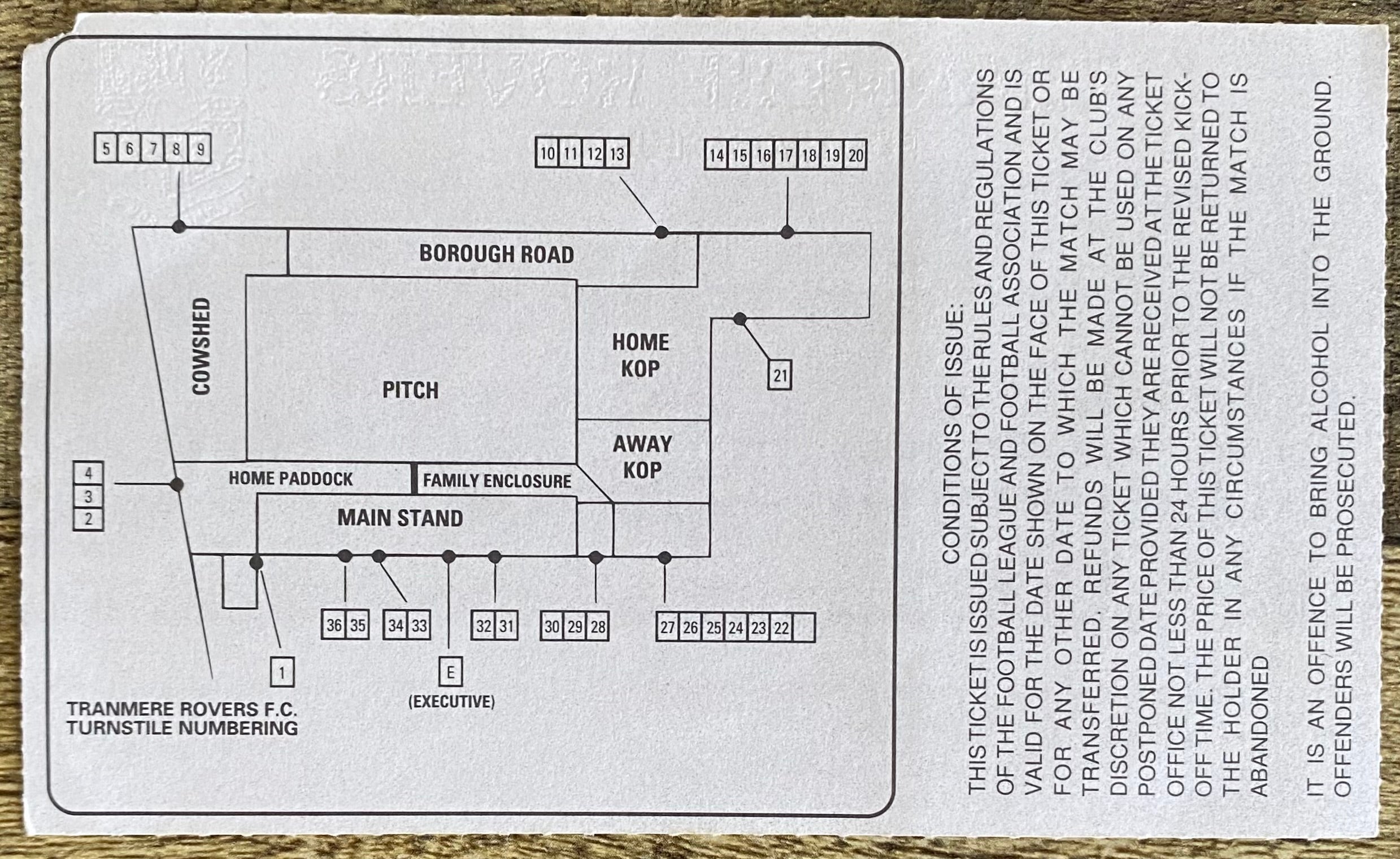 1993 ORIGINAL PRE SEASON FRIENDLY TICKET TRANMERE ROVERS V LIVERPOOL