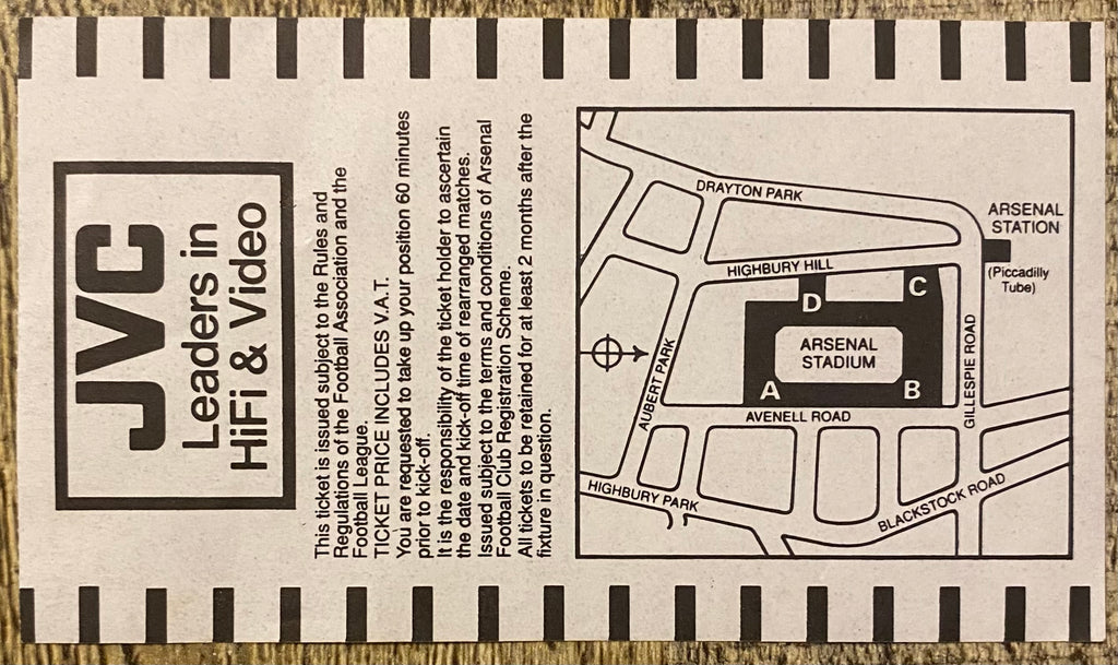 1992/93  ORIGINAL PREMIER LEAGUE TICKET ARSENAL V MANCHESTER CITY
