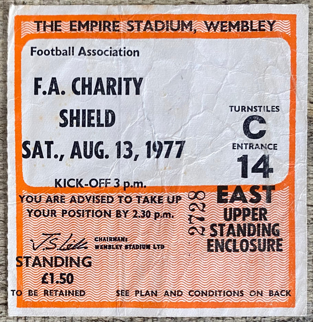 1977 ORIGINAL CHARITY SHIELD TICKET LIVERPOOL V MANCHESTER UNITED