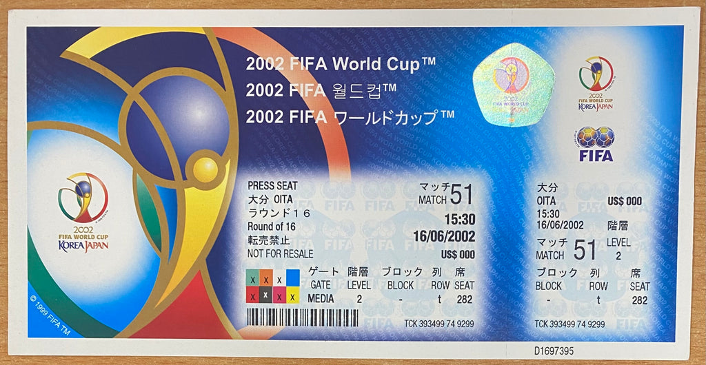 2002 ORIGINAL WORLD CUP 2ND ROUND UNUSED TICKET SWEDEN V SENEGAL @ OITA