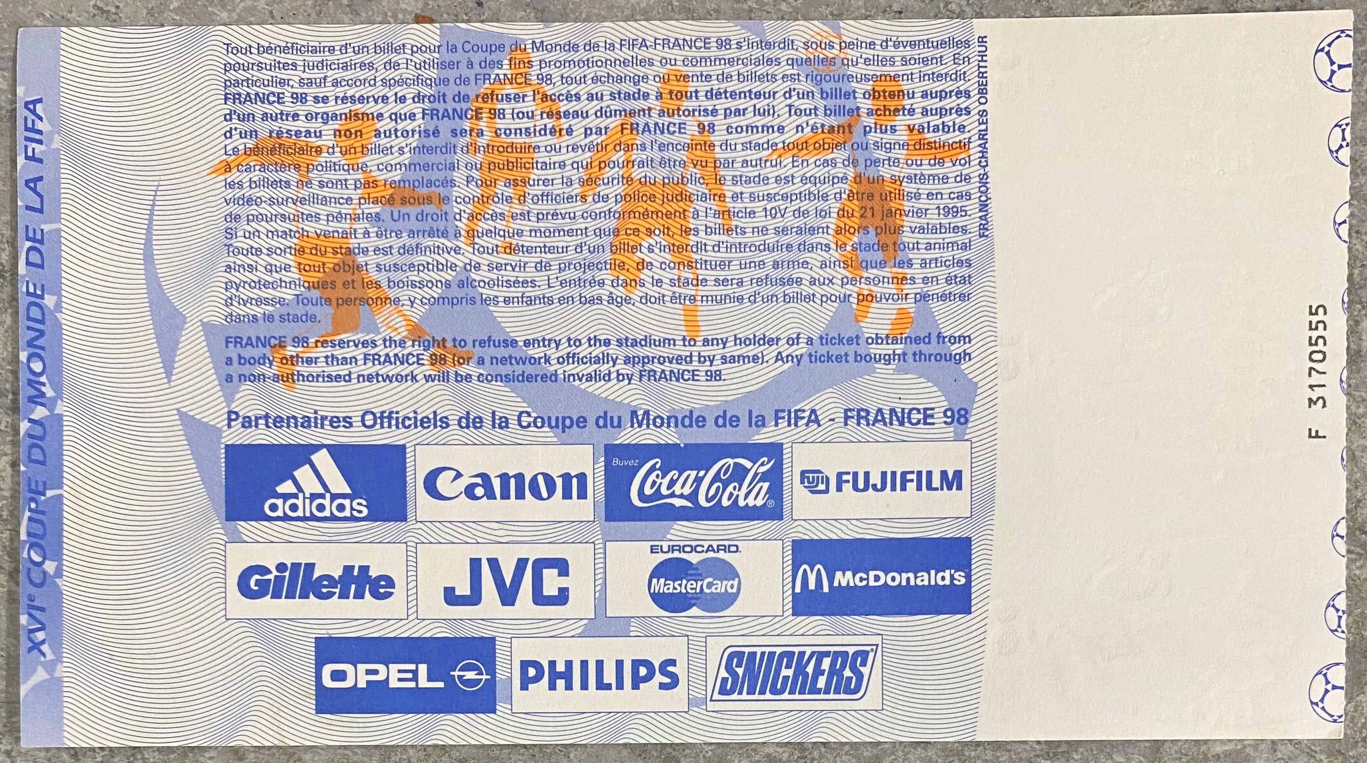 1998 ORIGINAL WORLD CUP 1ST ROUND TICKET ENGLAND V COLOMBIA @ LENS