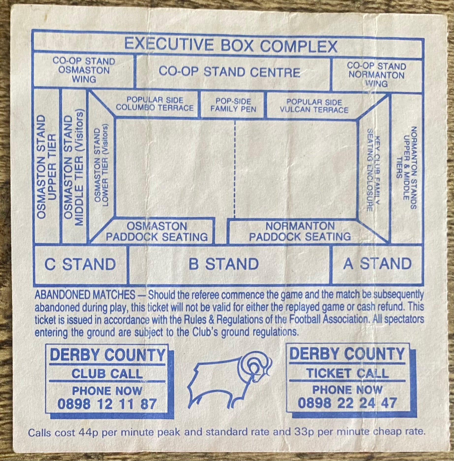1990/91 ORIGINAL DIVISION ONE TICKET DERBY COUNTY V CRYSTAL PALACE
