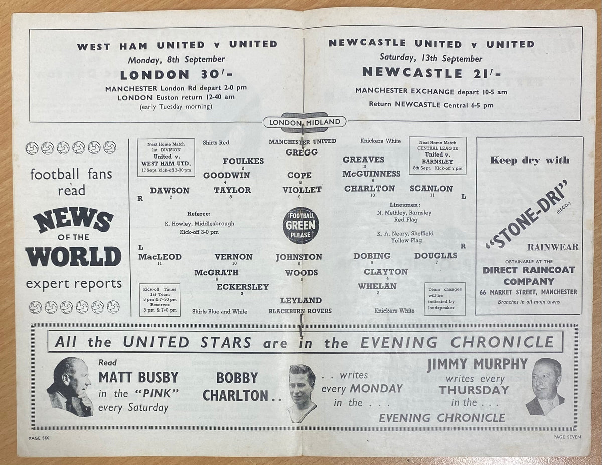 1958/59 ORIGINAL DIVISION ONE PROGRAMME MANCHESTER UNITED V BLACKBURN ROVERS