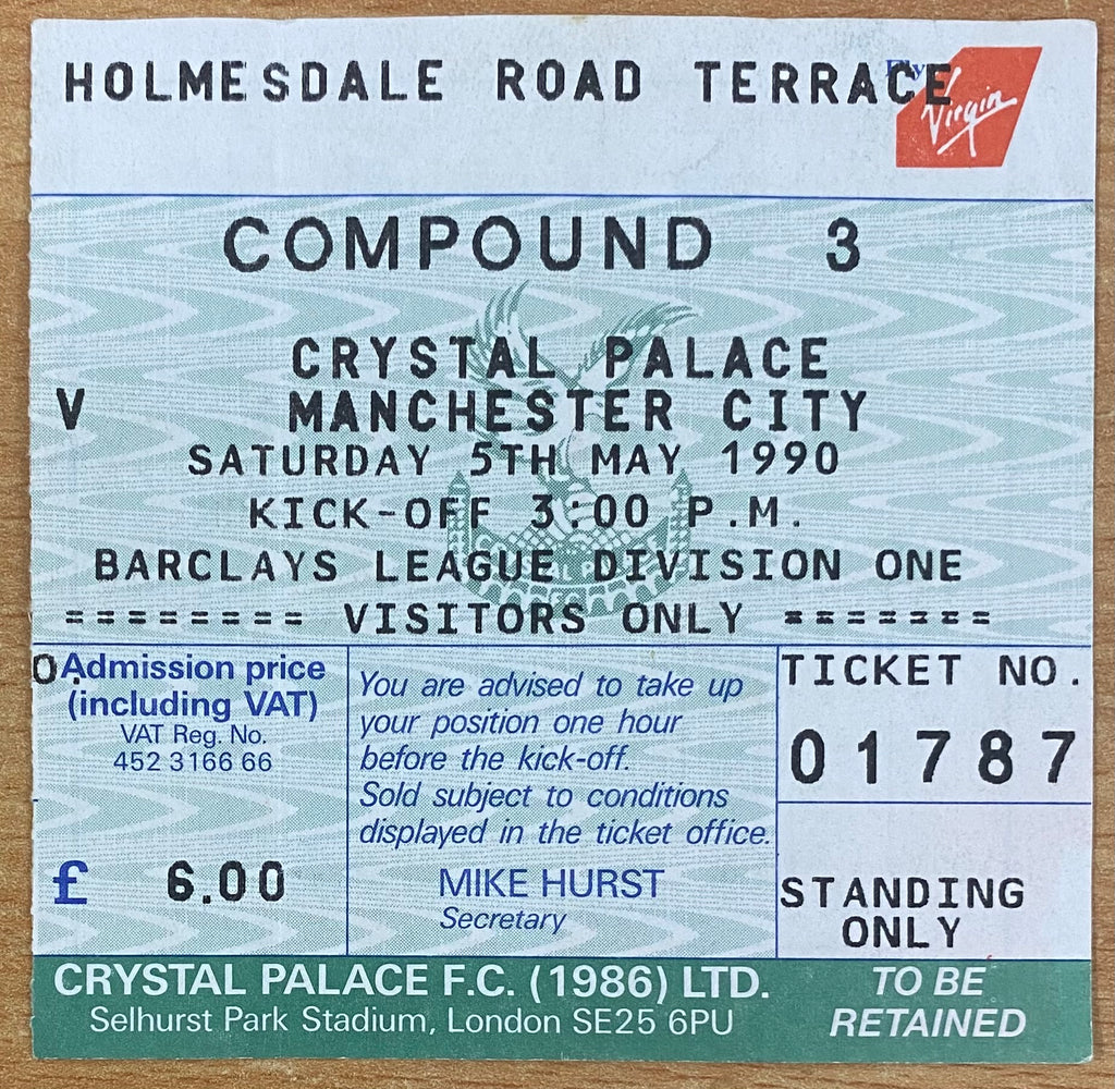 1989/90 ORIGINAL DIVISION 1 TICKET CRYSTAL PALACE V MANCHESTER CITY
