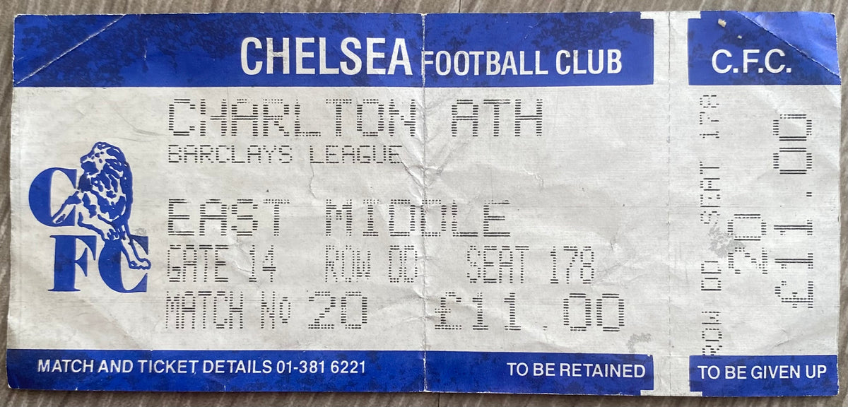 1987/88 ORIGINAL DIVISION ONE UNUSED TICKET CHELSEA V CHARLTON ATHLETIC