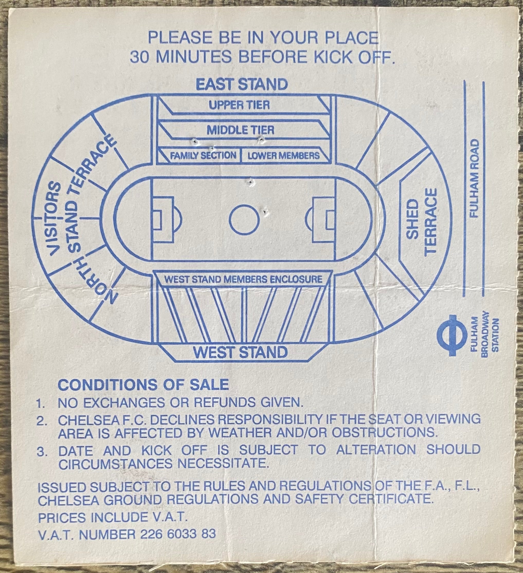 1990/91 ORIGINAL DIVISION 1 TICKET CHELSEA V ARSENAL