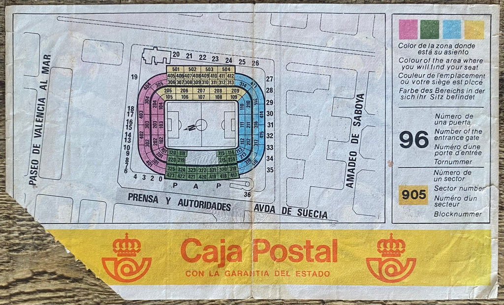 1982 ORIGINAL WORLD CUP 1ST ROUND TICKET SPAIN V YUGOSLAVIA @ VALENCIA