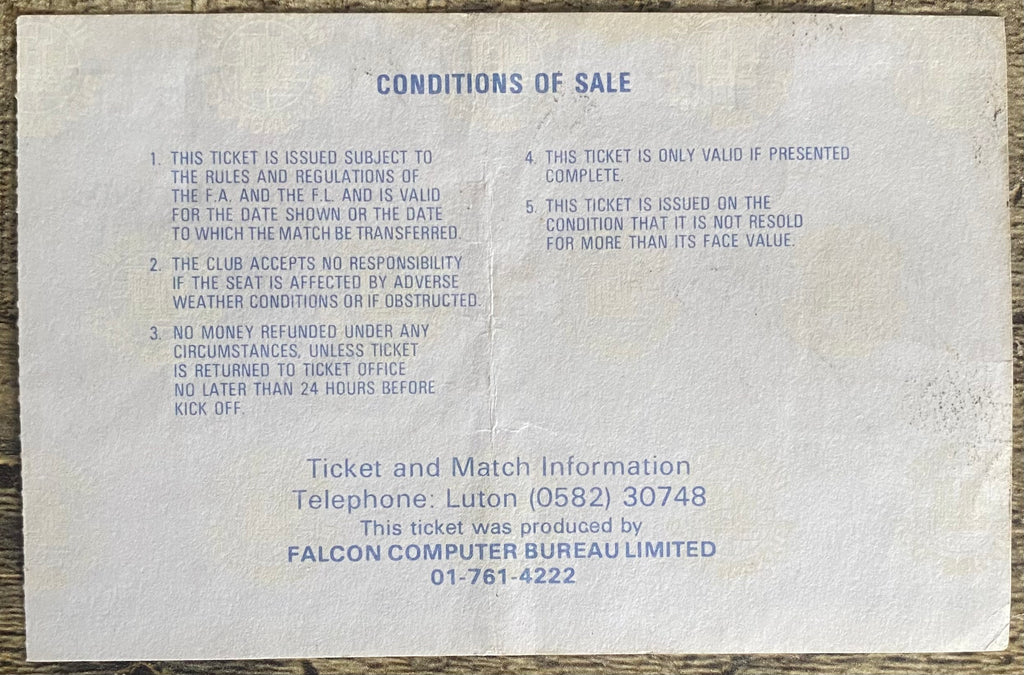 1984/85 ORIGINAL DIVISION 1 TICKET LUTON TOWN  V SUNDERLAND