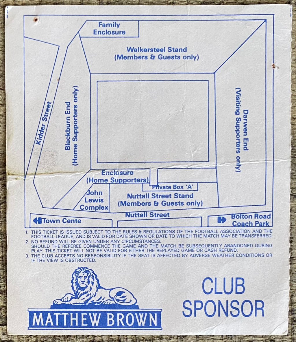1991/92 ORIGINAL DIVISION 2 TICKET BLACKBURN ROVERS V NEWCASTLE UNITED