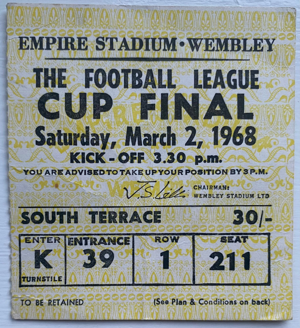 1968 ORIGINAL LEAGUE CUP FINAL TICKET LEEDS UNITED V ARSENAL