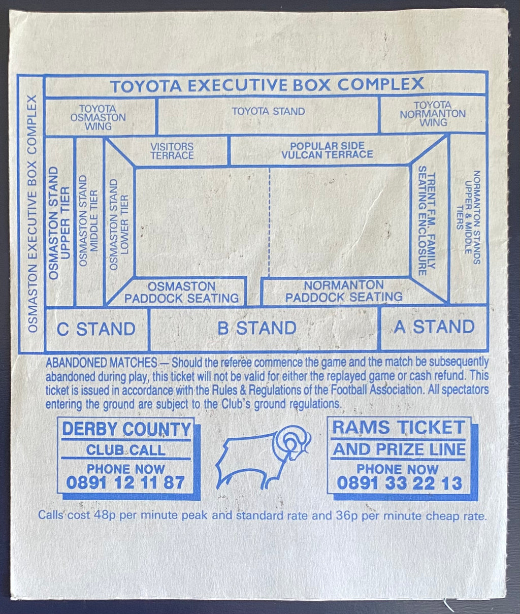 1993/94 ORIGINAL DIVISION 1 TICKET DERBY COUNTY V CRYSTAL PALACE