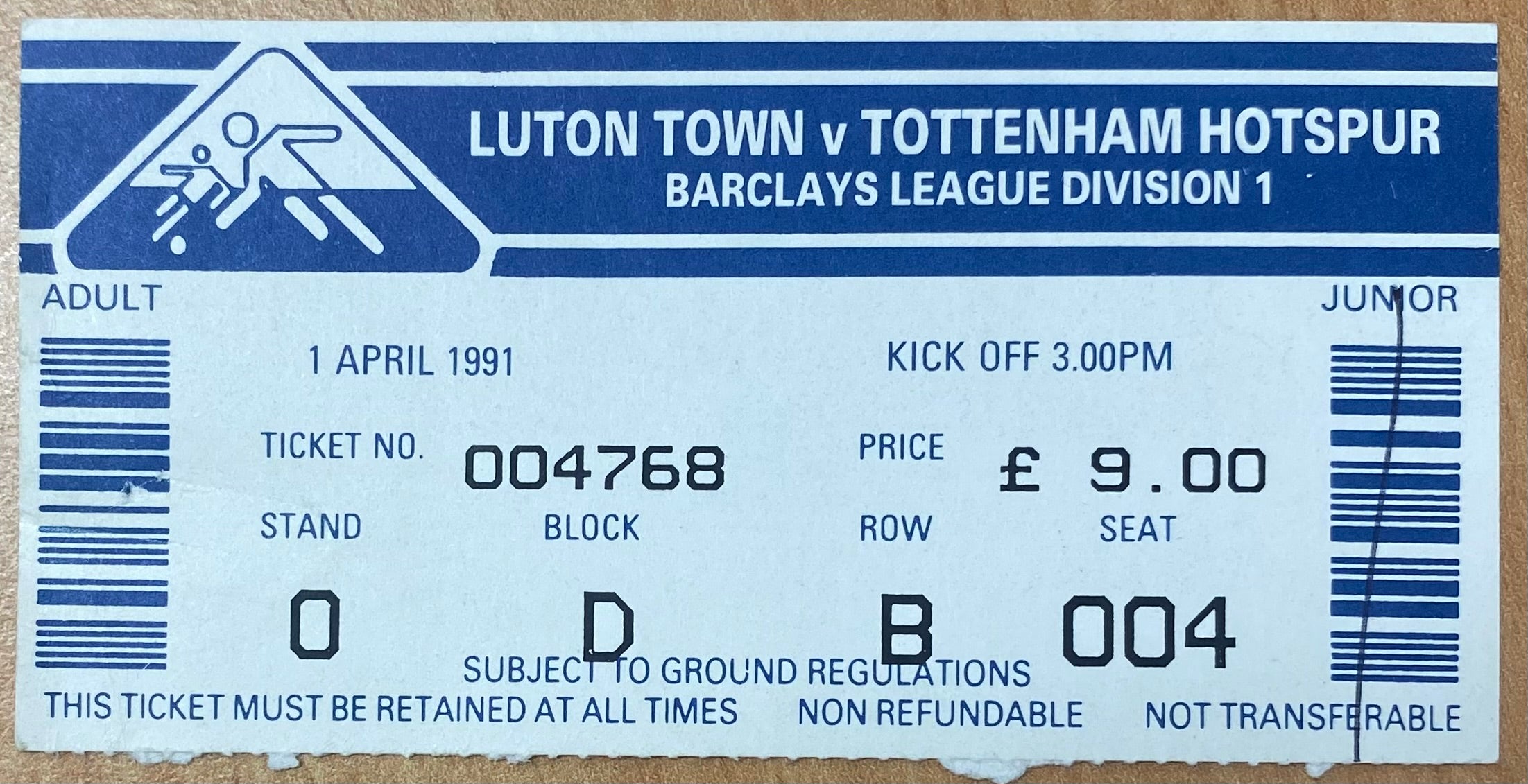 1990/91 ORIGINAL DIVISION ONE TICKET LUTON TOWN V TOTTENHAM HOTSPUR