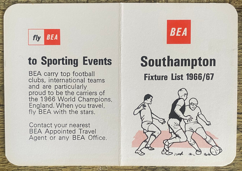 1966/67 ORIGINAL BRITISH EUROPEAN AIRWAYS FIXTURE LIST FOR SOUTHAMPTON
