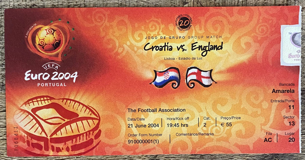 2004 ORIGINAL EUROPEAN CHAMPIONSHIPS TICKET ENGLAND V CROATIA @ LISBON