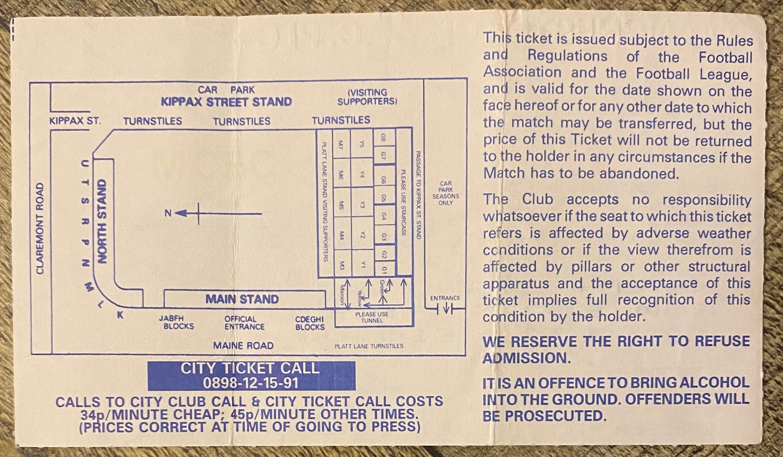 1992/93 ORIGINAL PREMIER LEAGUE TICKET MANCHESTER CITY V CHELSEA