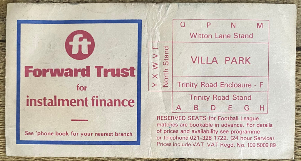 1981/82 ORIGINAL DIVISION 1 TICKET ASTON VILLA V WEST HAM UNITED