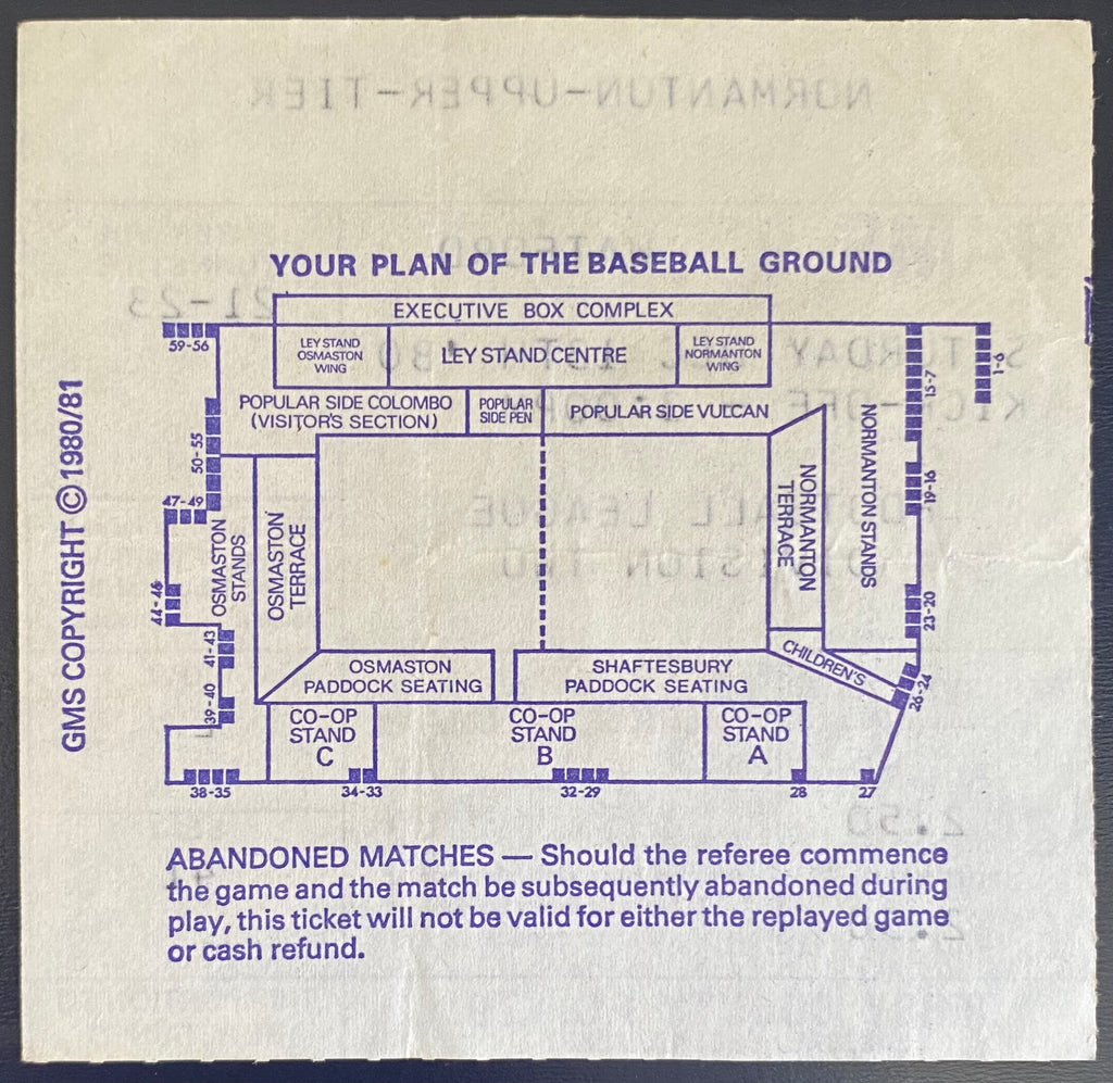1980/81 ORIGINAL DIVISION 2 TICKET DERBY COUNTY V WATFORD