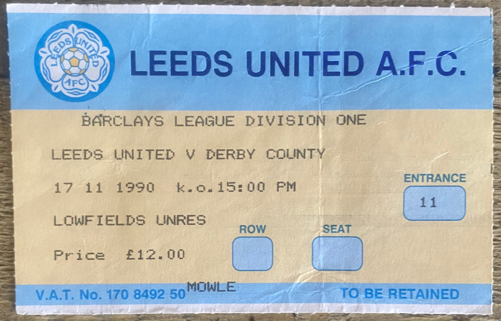 1990/91 ORIGINAL DIVISION 1 TICKET LEEDS UNITED V DERBY COUNTY