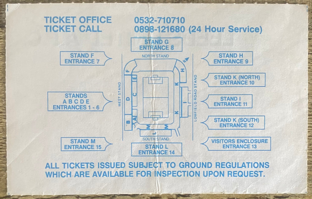 1990/91 ORIGINAL DIVISION 1 TICKET LEEDS UNITED V CRYSTAL PALACE