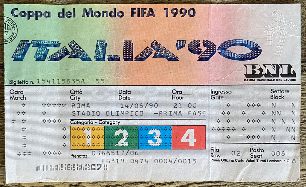1990 ORIGINAL WORLD CUP 1ST ROUND TICKET ITALY V UNITED STATES @ ROME