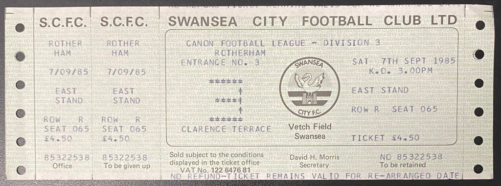 1985/86 ORIGINAL DIVISION 3 UNUSED TICKET SWANSEA CITY V ROTHERHAM UNITED