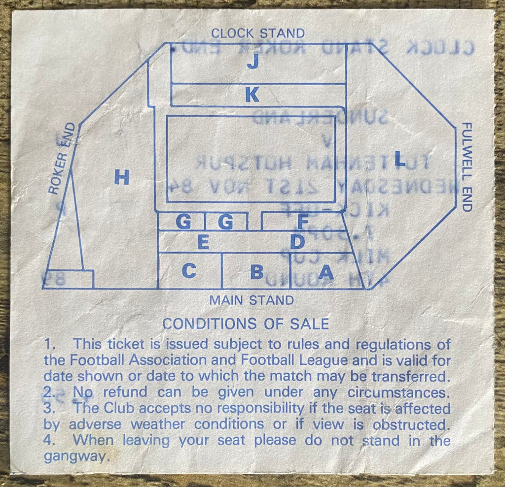 1984/85 ORIGINAL MILK CUP 4TH ROUND TICKET SUNDERLAND V TOTTENHAM HOTSPUR