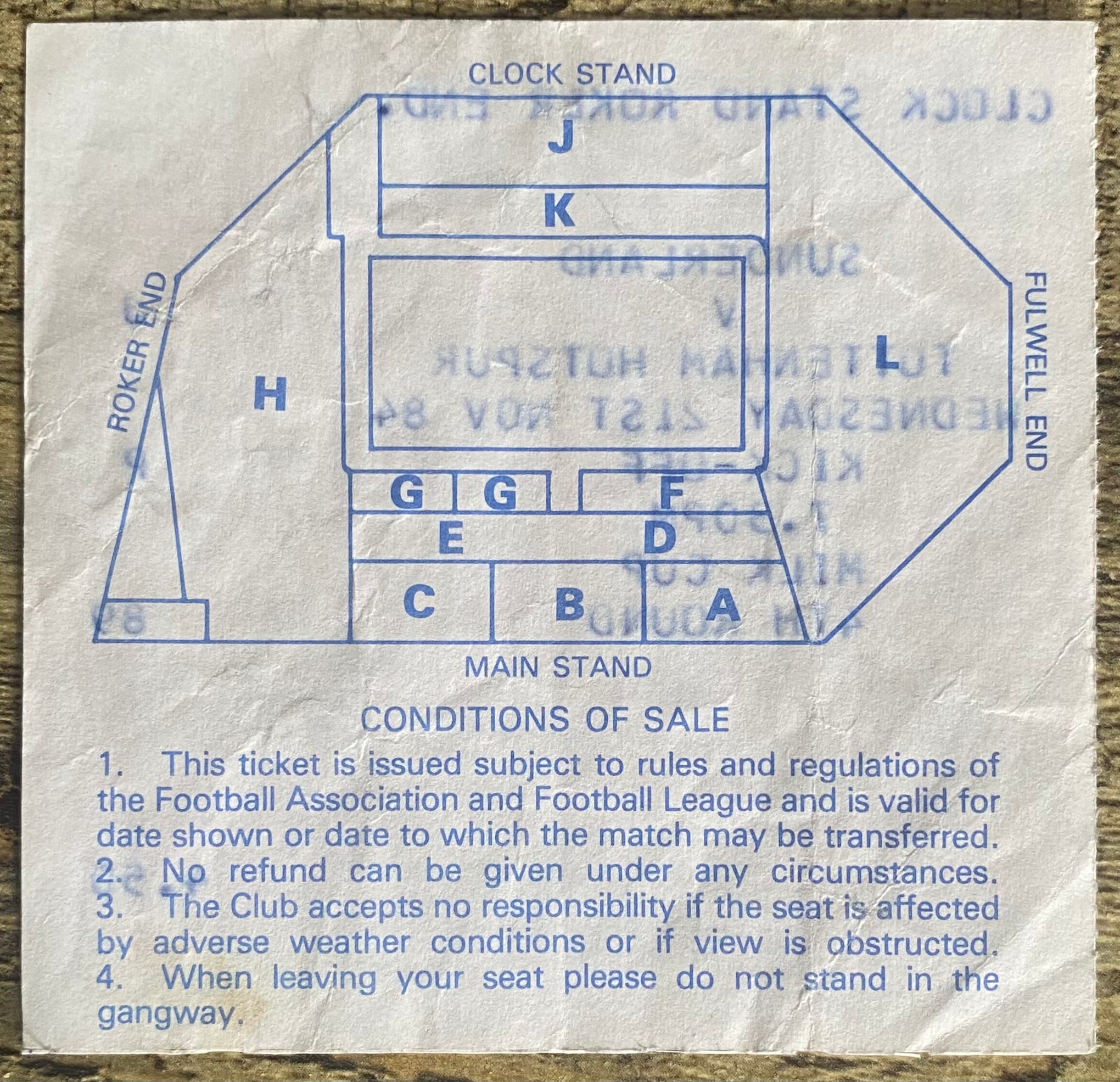 1984/85 ORIGINAL MILK CUP 4TH ROUND TICKET SUNDERLAND V TOTTENHAM HOTSPUR