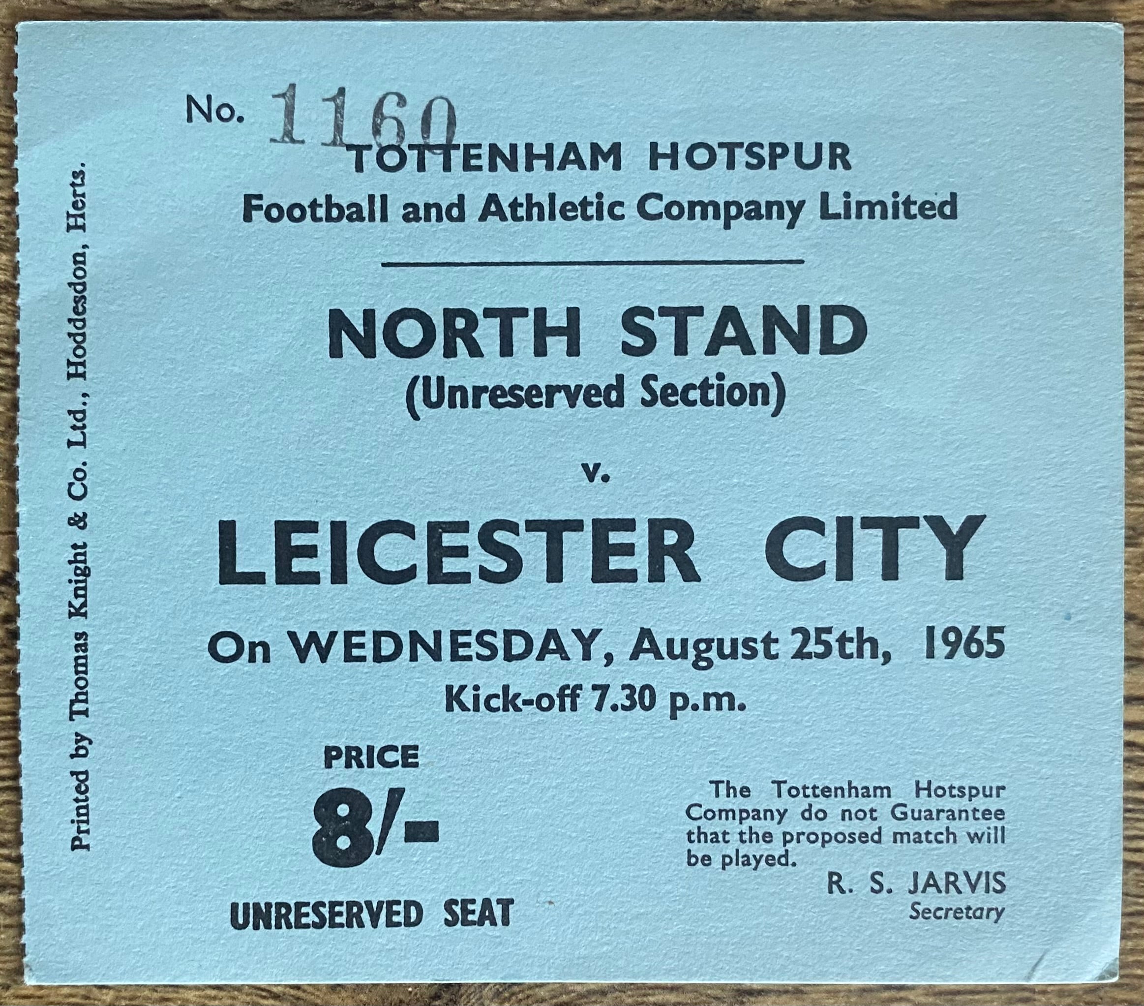 1965/66 ORIGINAL DIVISION ONE TICKET TOTTENHAM HOTSPUR V LEICESTER CITY