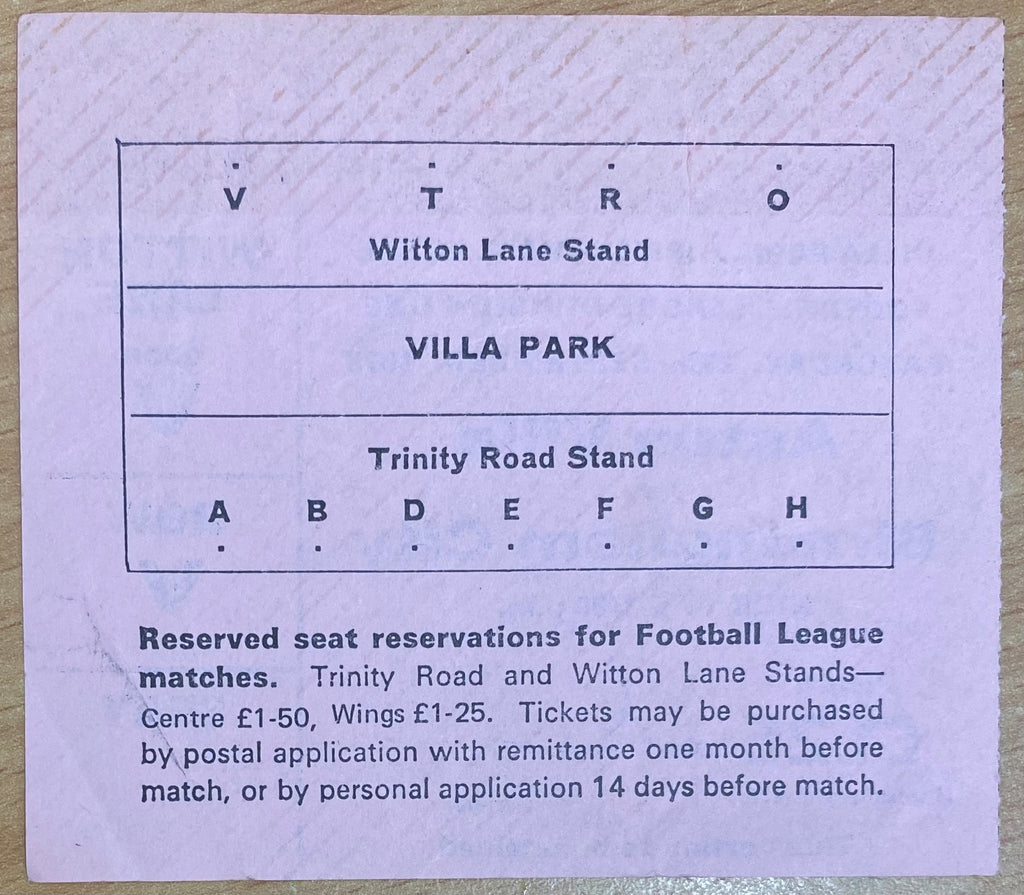 1975/76 ORIGINAL DIVISION 1 TICKET ASTON VILLA V BIRMINGHAM CITY