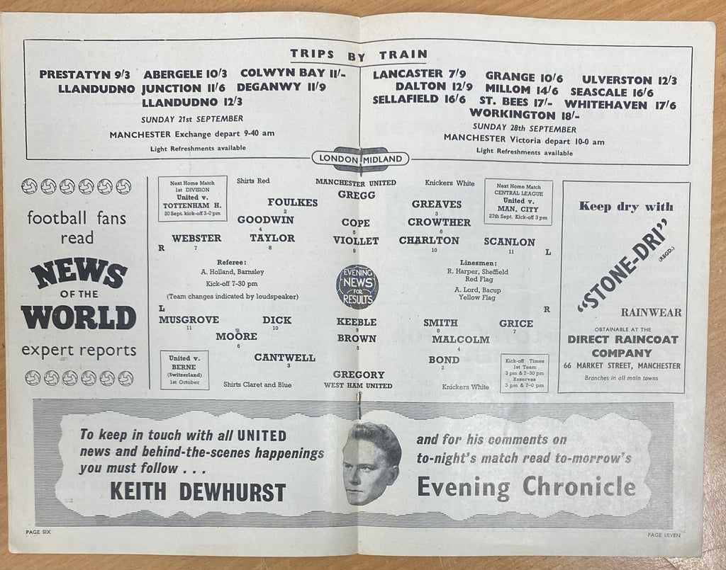 1958/59 ORIGINAL DIVISION ONE PROGRAMME MANCHESTER UNITED V WEST HAM UNITED