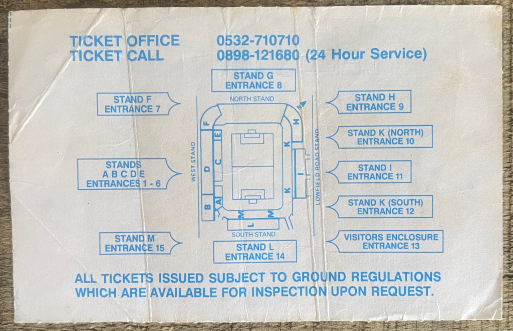 1991/92 ORIGINAL DIVISION 1 TICKET LEEDS UNITED V SHEFFIELD UNITED